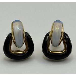 Steve Vaubel Signed Opalescent Multicolor Gold Tone Clip On Doorknocker Earrings